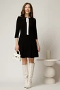 Rochie neagra scurta din stofa cu esarfa alba la decolteu, 3, dyfashion.ro