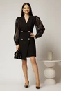 Rochie neagra scurta tip sacou cu maneci din dantela, 3, dyfashion.ro