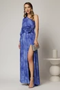 Rochie Noa lunga de ocazie albastra din satin cu floare maxi pe talie, 1, dyfashion.ro