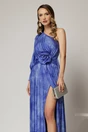 Rochie Noa lunga de ocazie albastra din satin cu floare maxi pe talie, 3, dyfashion.ro