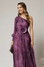 Rochie Noa lunga de ocazie mov din satin cu floare maxi pe talie, 3, dyfashion.ro