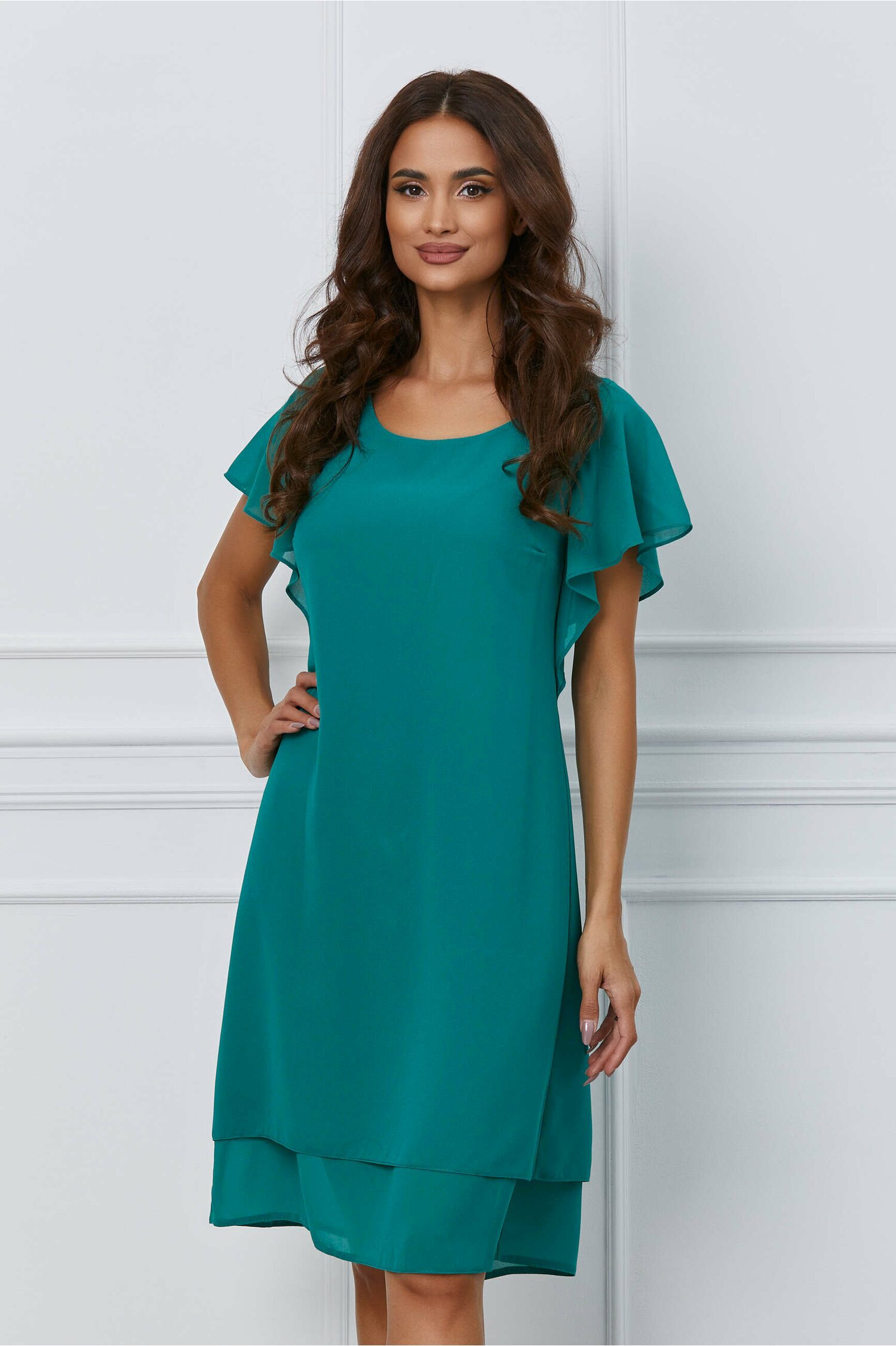 Rochie Noemi verde din voal cu maneci tip fluture