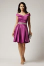 Rochie Nova scurta magenta din tafta in clos cu strasuri in talie, 3, dyfashion.ro