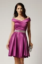 Rochie Nova scurta magenta din tafta in clos cu strasuri in talie, 1, dyfashion.ro