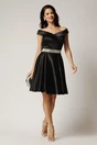 Rochie Nova scurta neagra din tafta in clos cu strasuri in talie, 3, dyfashion.ro