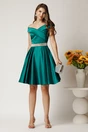 Rochie Nova scurta turcoaz din tafta in clos cu strasuri in talie, 3, dyfashion.ro