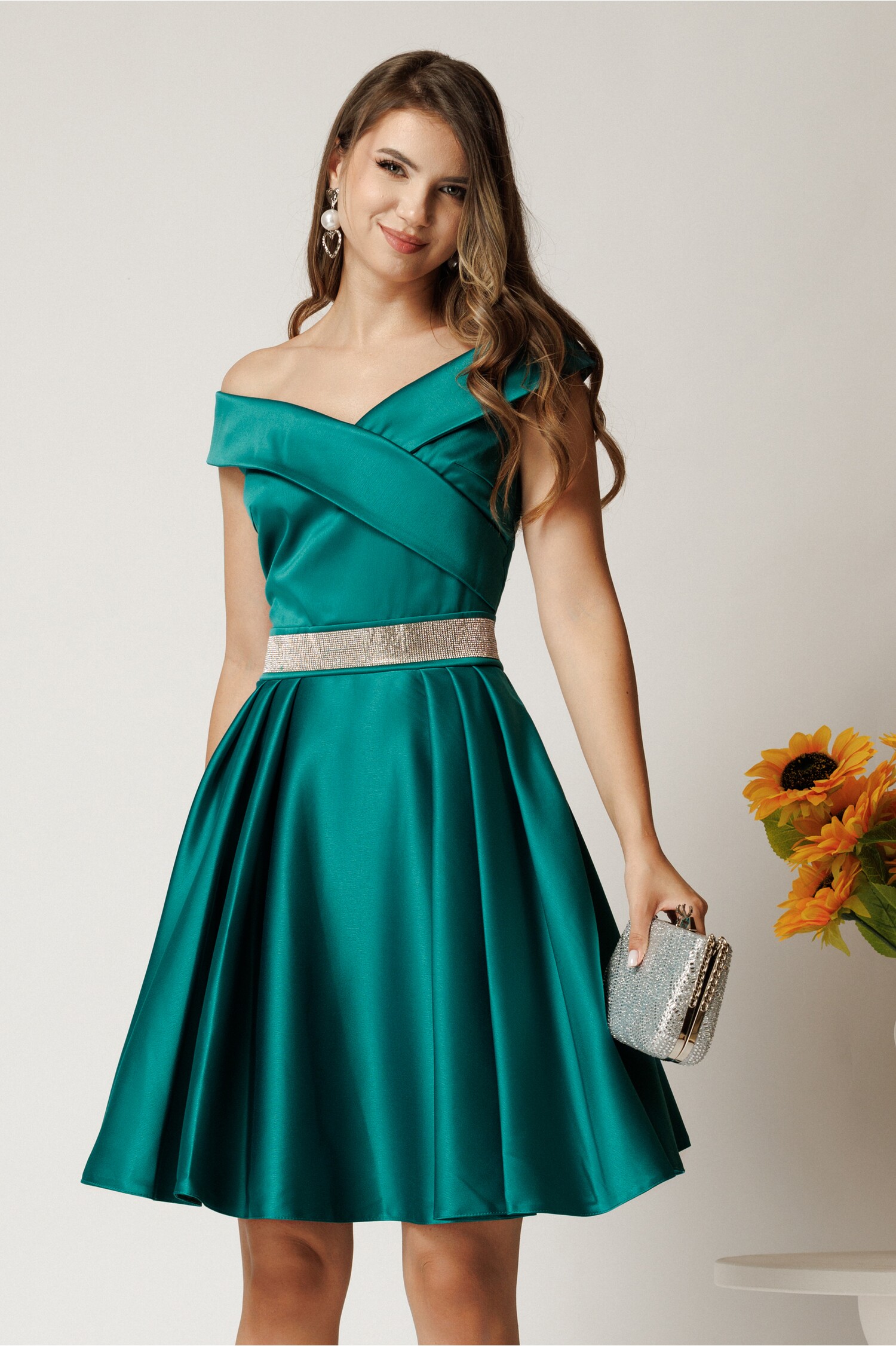 Rochie Nova scurta turcoaz din tafta in…