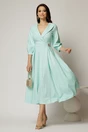 Rochie office de ocazie din stofa turcoaz cu bust petrecut si rever, 3, dyfashion.ro