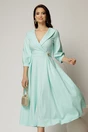 Rochie office de ocazie din stofa turcoaz cu bust petrecut si rever, 1, dyfashion.ro