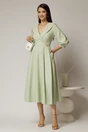 Rochie office de ocazie din stofa verde fistic cu bust petrecut si rever, 3, dyfashion.ro