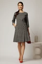 Rochie office din lana in carouri gri si pliuri la fusta, 3, dyfashion.ro