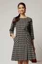 Rochie office din lana in carouri gri si pliuri la fusta, 1, dyfashion.ro