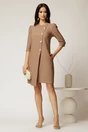 Rochie office din stofa bej cu nasturi perlati, 3, dyfashion.ro