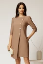 Rochie office din stofa bej cu nasturi perlati, 1, dyfashion.ro