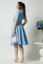Rochie office din stofa bleu cu floare maxi pe talie