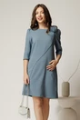Rochie office din stofa bleu cu floare pe umar, 1, dyfashion.ro