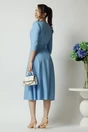Rochie office din stofa bleu cu flori la bust