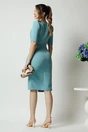 Rochie office din stofa bleu cu funda in talie