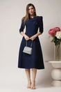 Rochie office din stofa bleumarin cu funda la bust, 3, dyfashion.ro