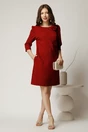 Rochie office din stofa bordo cu floare pe umar, 3, dyfashion.ro