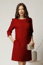 Rochie office din stofa bordo cu floare pe umar, 1, dyfashion.ro