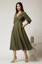 Rochie office din stofa kaki cu bust petrecut si rever, 3, dyfashion.ro