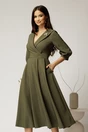 Rochie office din stofa kaki cu bust petrecut si rever, 1, dyfashion.ro