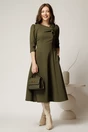 Rochie office din stofa kaki cu funda la bust, 3, dyfashion.ro