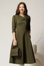 Rochie office din stofa kaki cu funda la bust, 1, dyfashion.ro