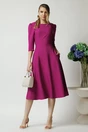 Rochie office din stofa magenta cu flori la bust