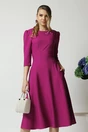Rochie office din stofa magenta cu flori la bust