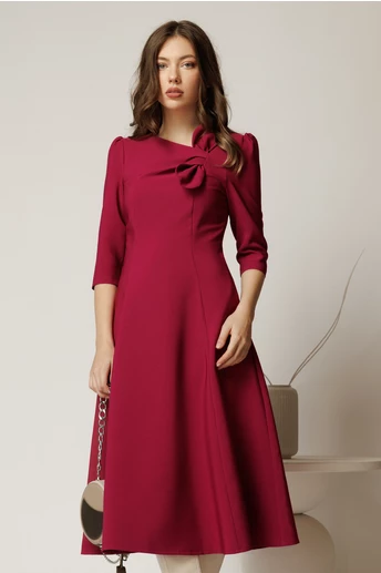 Rochie office din stofa magenta cu funda la bust