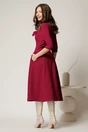 Rochie office din stofa magenta cu funda la bust, 2, dyfashion.ro
