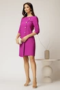 Rochie office din stofa magenta cu nasturi perlati, 3, dyfashion.ro