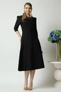Rochie office din stofa neagra cu flori la bust