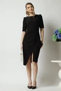 Rochie office din stofa neagra cu funda in talie