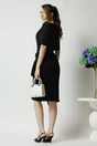 Rochie office din stofa neagra cu funda in talie