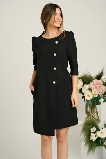 Rochie office din stofa neagra cu nasturi perlati
