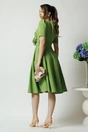 Rochie office din stofa verde cu floare maxi pe talie