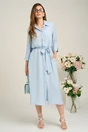 Rochie office din viscoza bleu cu cordon in talie