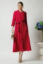 Rochie office din viscoza fucsia cu cordon in talie