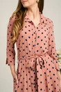 Rochie office din viscoza roz cu buline bleumarin si cordon in talie, 3, dyfashion.ro