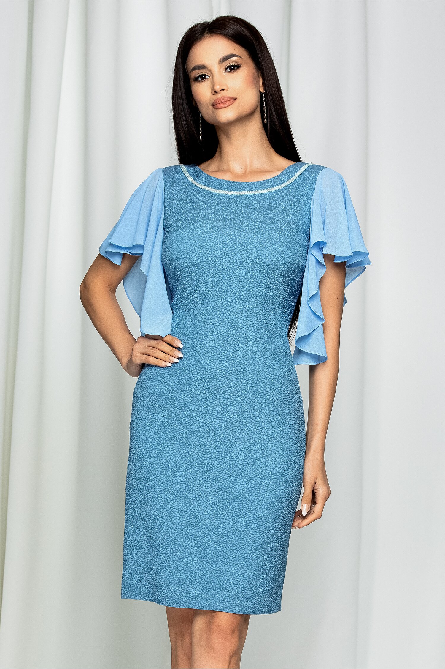 Rochie Petra bleu cu margelute la bust