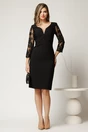 Rochie Poppy midi neagra de ocazie cu maneci din dantela cu paiete, 3, dyfashion.ro