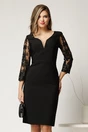 Rochie Poppy midi neagra de ocazie cu maneci din dantela cu paiete, 1, dyfashion.ro
