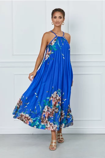 Rochie Ramona albastru royal cu imprimeu floral