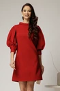 Rochie rosie cu maneci bufante si guler maxi, 1, dyfashion.ro