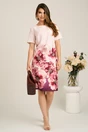 Rochie midi roz cu flori magenta din stofa cu croi drept, 4, dyfashion.ro