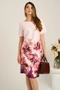 Rochie midi roz cu flori magenta din stofa cu croi drept, 1, dyfashion.ro