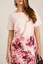Rochie midi roz cu flori magenta din stofa cu croi drept, 3, dyfashion.ro